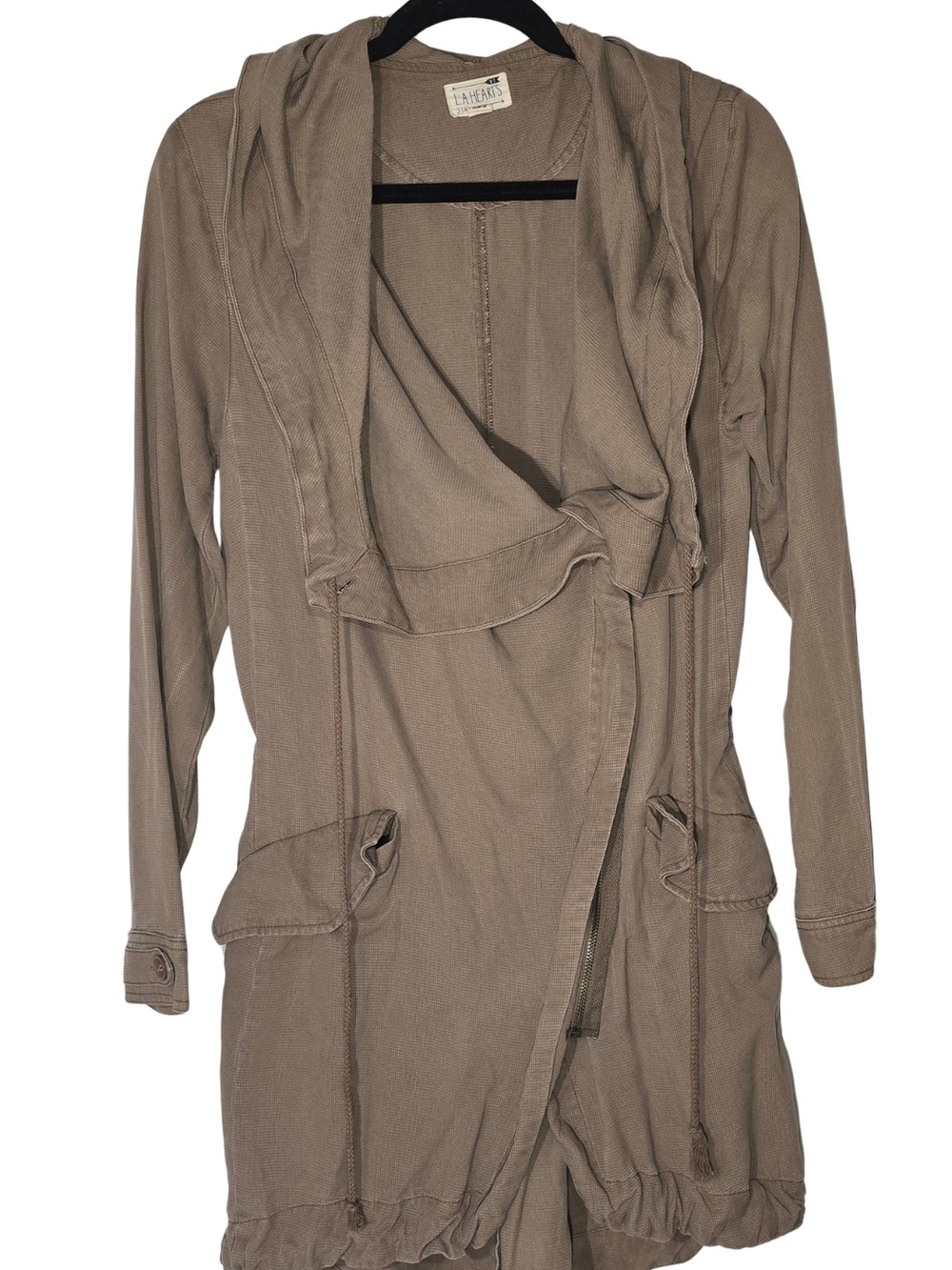 La Hearts Taupe Hooded Utility Jacket with Drawstring